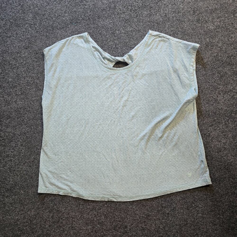 Talbots Top Womens Size 3X Green Dotted Short Sleeve Stretchy Round Neck Capsule